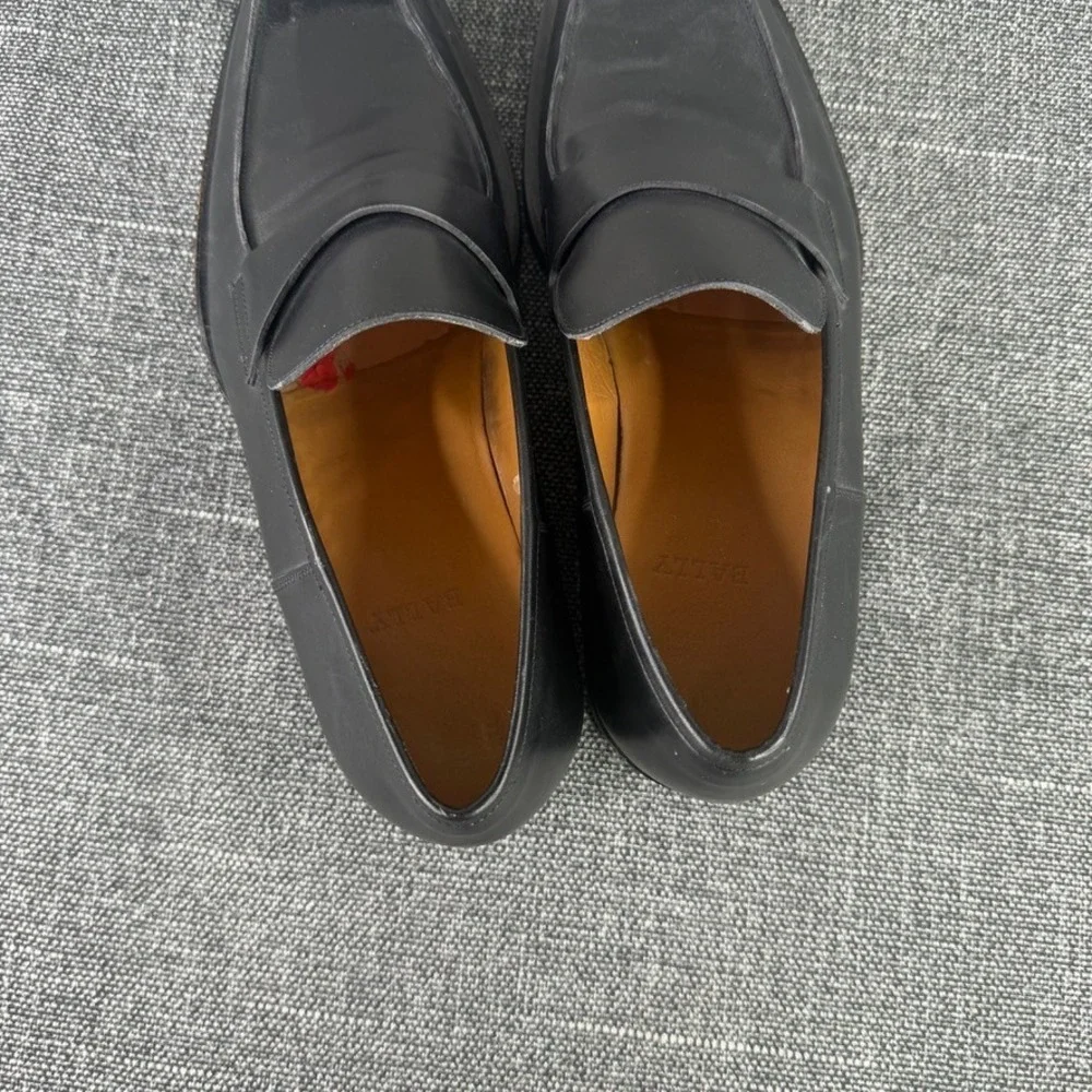 Bally Tribus Loafers Men 7.5E Black Leather Italian Apron Toe Penny Dress Shoes